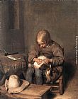 Boy Ridding his Dog of Fleas by Gerard ter Borch